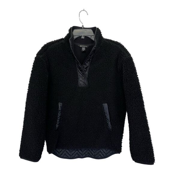 Athleta | Cozy Sherpa Snap Sweatshirt Women’s Black Fleece Pullover Size XS - Picture 1 of 9